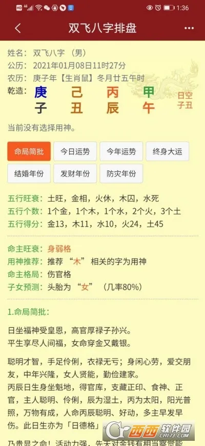 双飞八字排盘截图