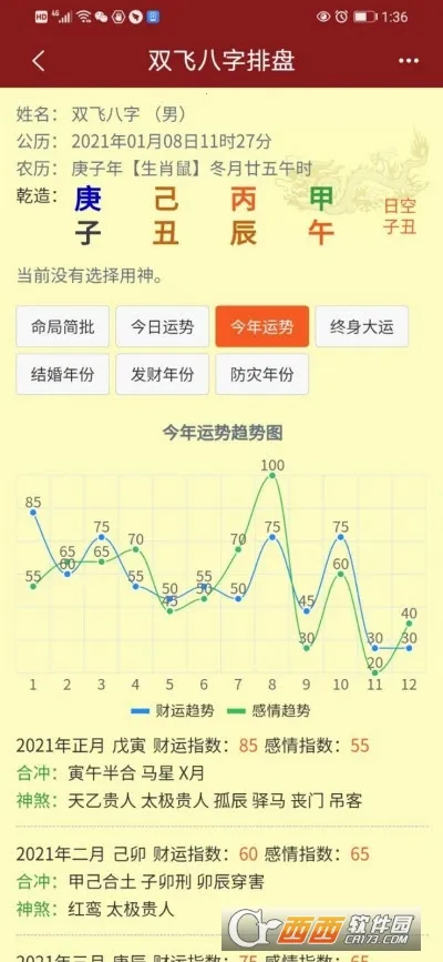 双飞八字排盘截图